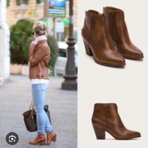 Frye Brown Ankle Boots with Stacked Heel and Zipper🤩